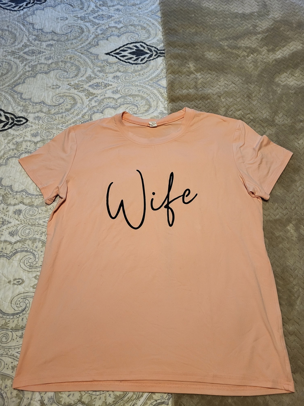 Wife Graphic Tee - Peach Short Sleeve Women’s Top